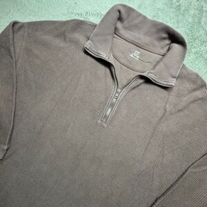 Aerie Mens Pullover Quarter Zip Ribbed Long Sleeve Shirt Top XL Brown